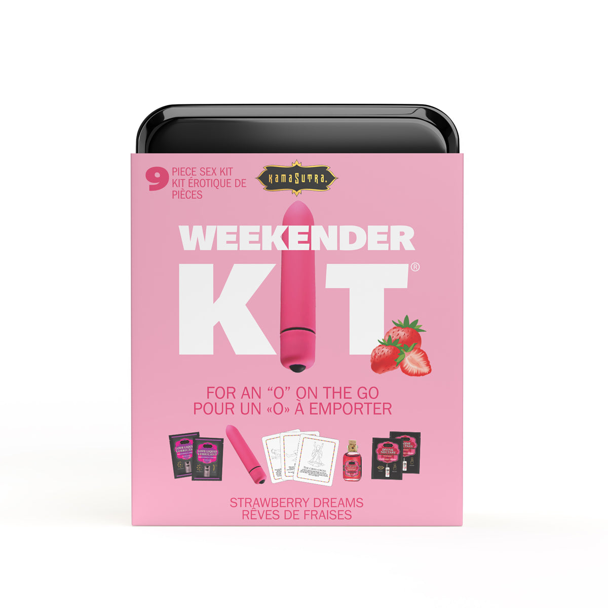 Kama Sutra Weekender Vibe Strawberry Dreams kit with mini vibe oils lube and cards