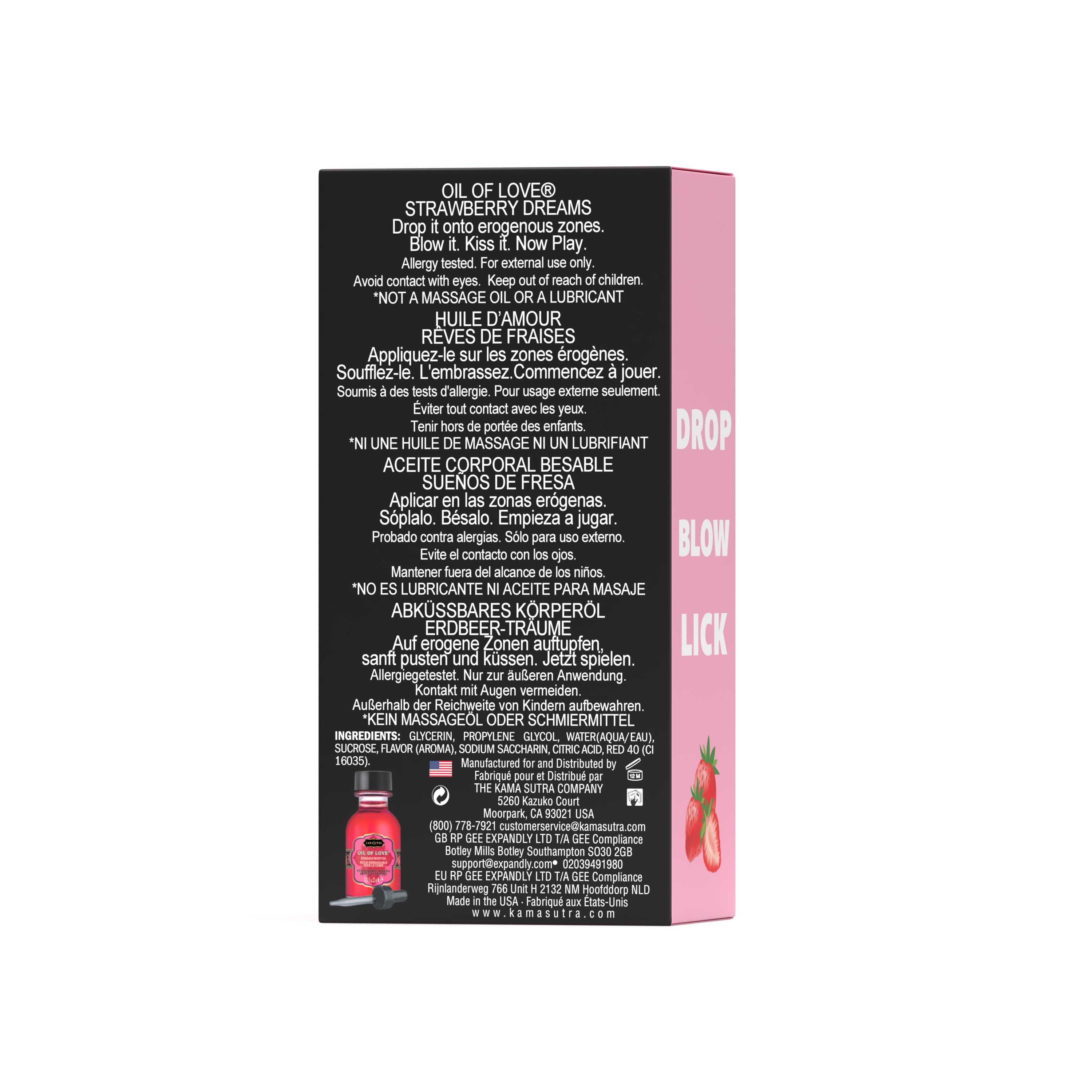 backside of Product packaging with text and a small image of a bottle on a white background