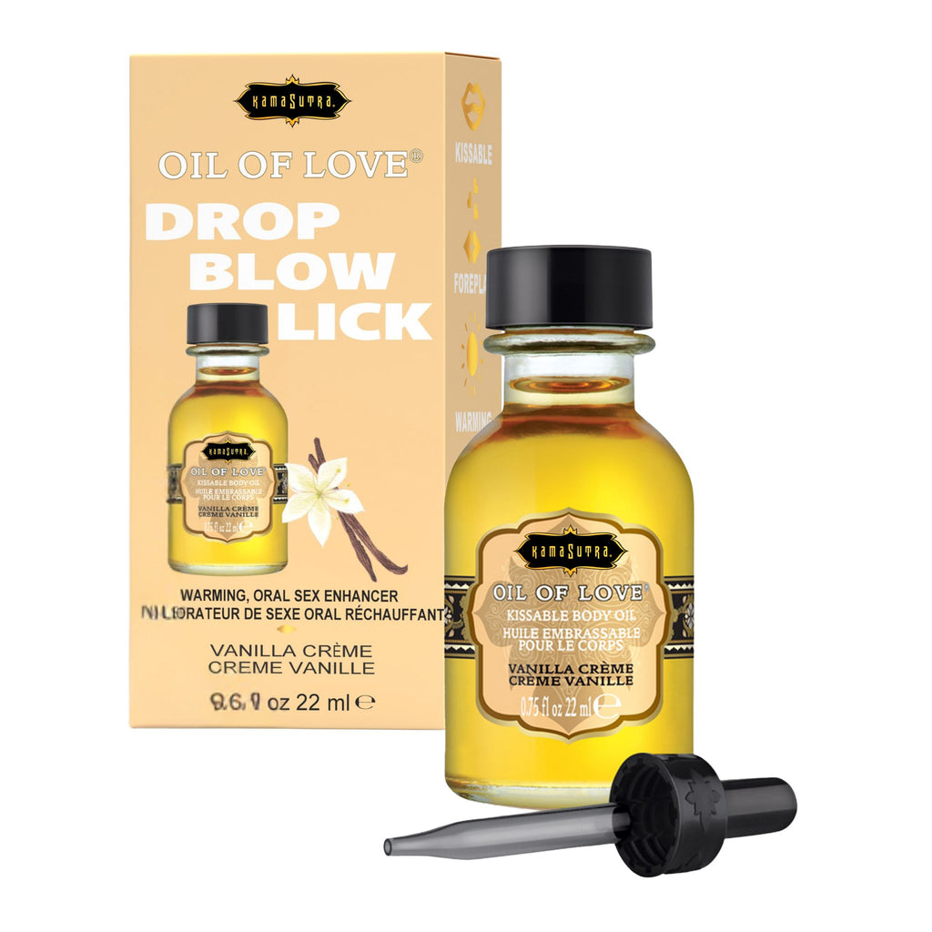 Oil of Love Vanilla Creme product with packaging and applicator on a white background