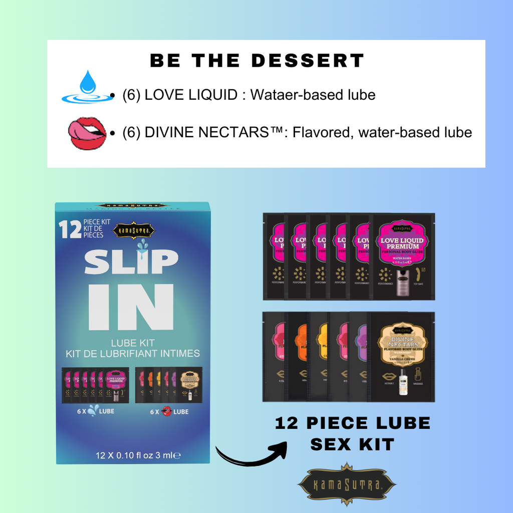 Sex kit packaging with 'Slip In' branding on a gradient background