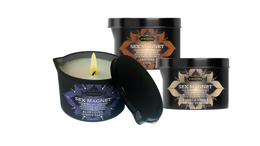 Sex Magnet candles and packaging on a white background