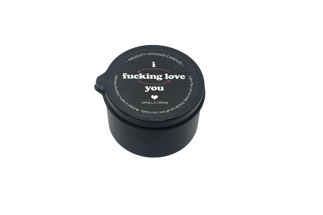 Black container with a humorous label on a white background