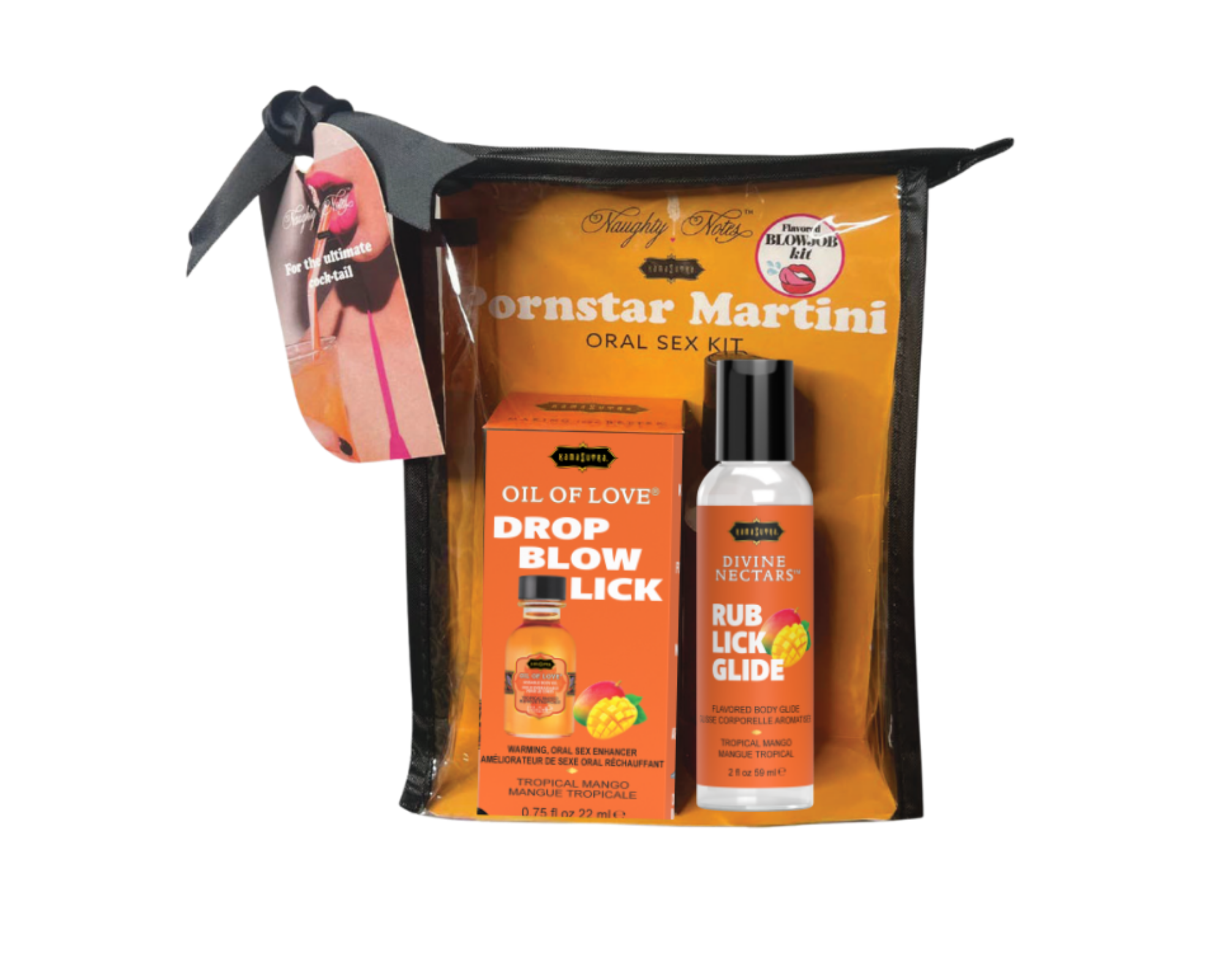 pornstar Martini oral sex kit with packaging on a white background