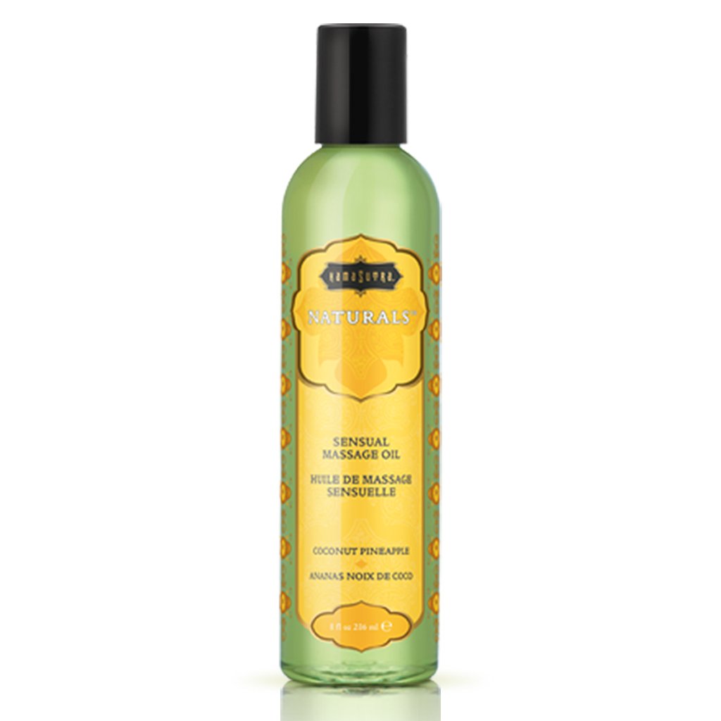 Naturals Massage Oil Coconut Pineapple in Green bottle with black cap