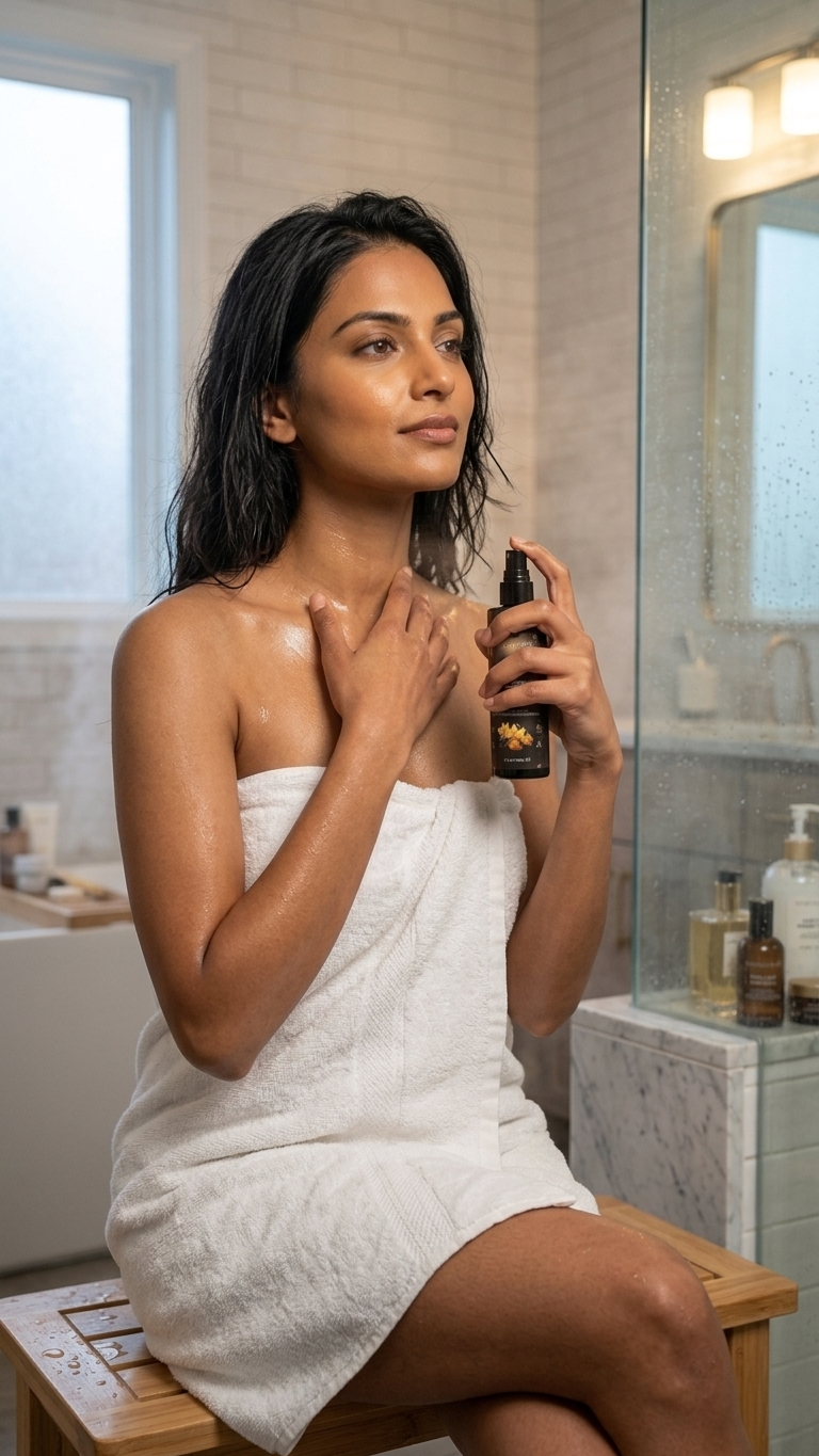 woman applying body spray