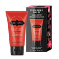 A photo of Pleasure Balm Sensations in strawberry dreams flavor with a red tube and  box with product image - The Kama Sutra Company